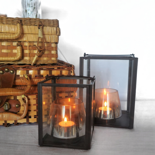 Zwarte windlichten set